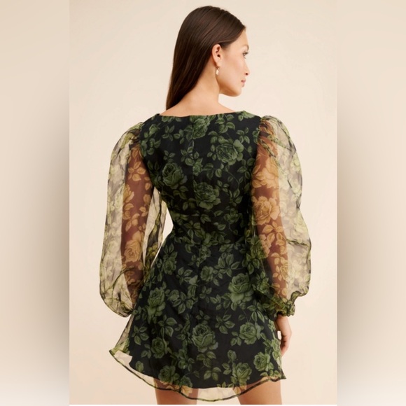 62. Hutch Green Floral Sheer Sleeve Dress, Size 10. - Picture 3 of 7